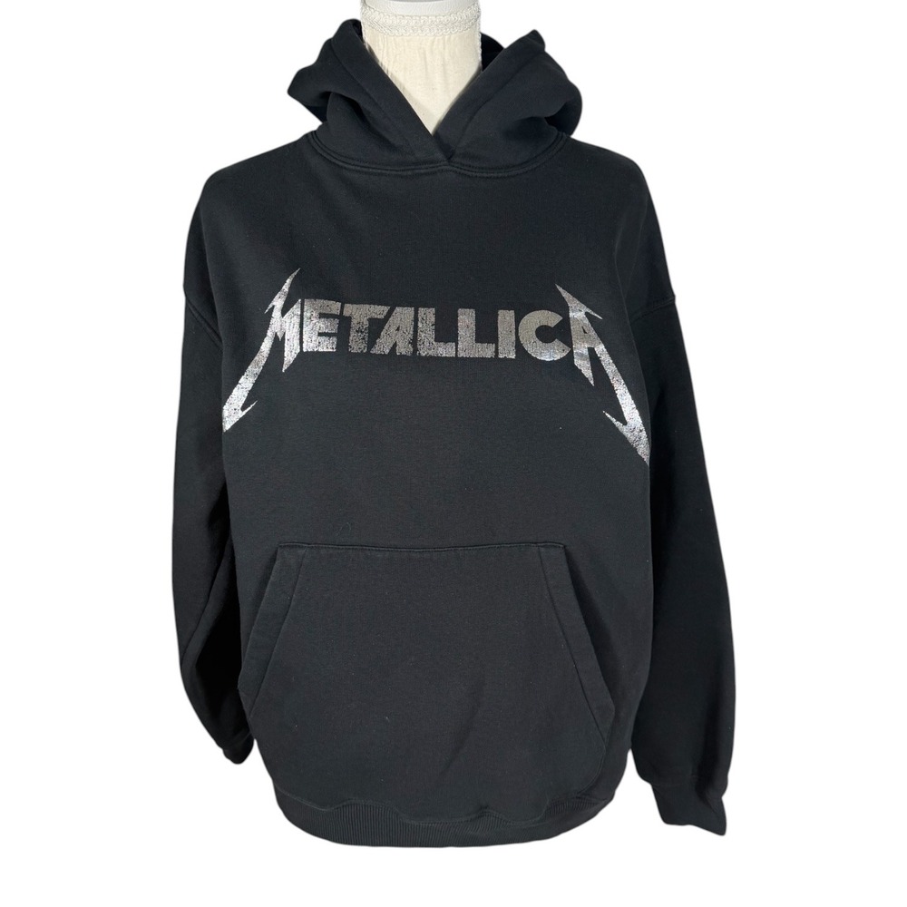 Zara Metallica Hoodie‎ Youth 13-14 Black Silver Logo Graphic Sweatshirt